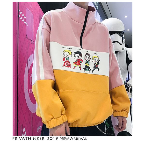

patchwork harajuku hoodies men 2019 mens japanese streetwear zipper sweatshirts male hip hop cartoon hoodie 5xl, Black