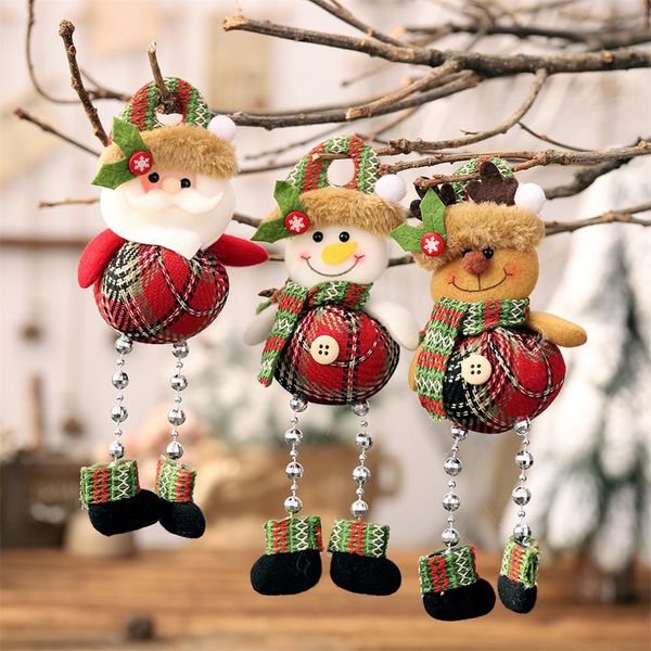 

christmas doll decoration plaid fabric beads legs hanging christmas window decorations tree pendant gifts
