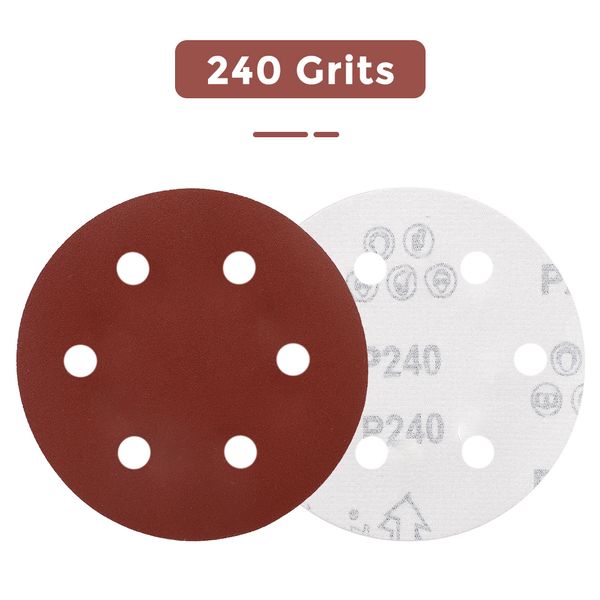 

25pcs 150mm 240 grit 6/8 holes sanding discs abrasive sandpaper sheet hook and loop sanding disc polish 12