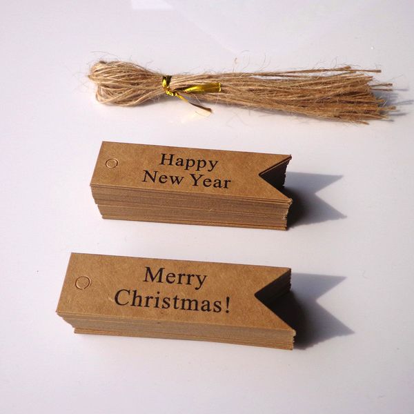 

100pcs merry christmas happy new year hang tag kraft paper xmas ornament diy home party decorations christmas gift tagging