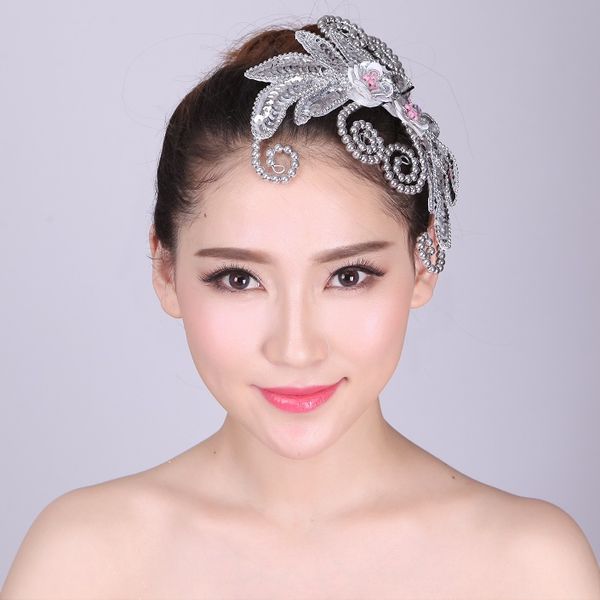 

peach plum headdress national modern dance square dance yangko dancing stage classical headdress flower, Black;red