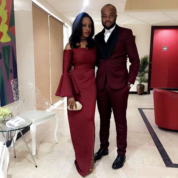 

burgundy two pieces one button men's blazer with black shawl lapel africa groom wear custom made wedding tuxedos (jacket+pants, Black;gray
