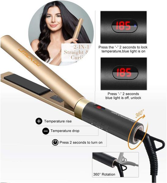Newest 2 In 1 Straight Curling Ceramics Flat Iron 120 230 Degree