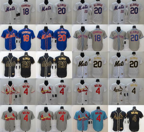 

2020 new baseball 4 yadier molina jersey men flexbase cool base 20 pete alonso 18 darryl strawberry all stitched blue grey white black, Blue;black