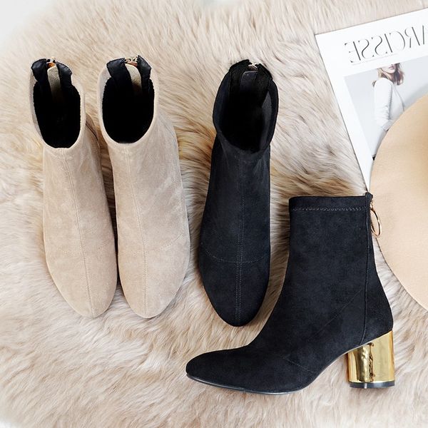

2019 new winter short thick with high heel boots female boots bare period and the single, Black