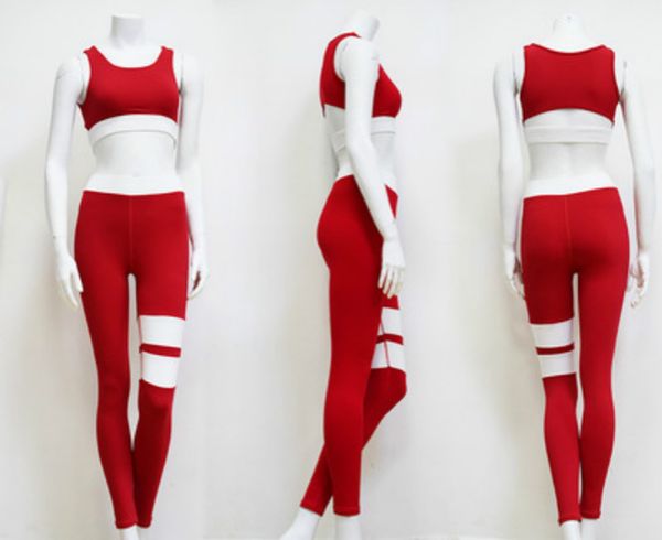 

womens designer fashion yoga set luxury white & red color stripe sportswear brand contrast color slim clothes new motion yoga jersey, Gray