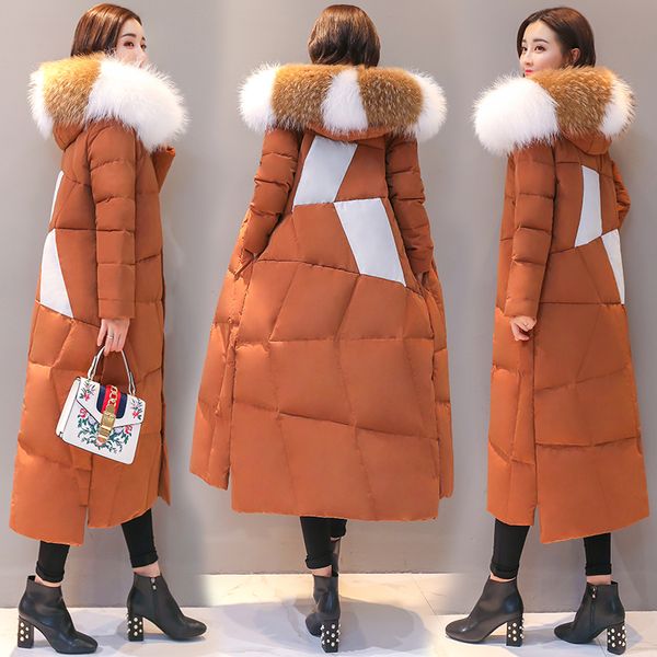 

женская зима 90% утка вниз куртки 2019 зима длинного толстого puffer jacket женщина real raccoon шуба doudoune ф пчеловод l498, Black