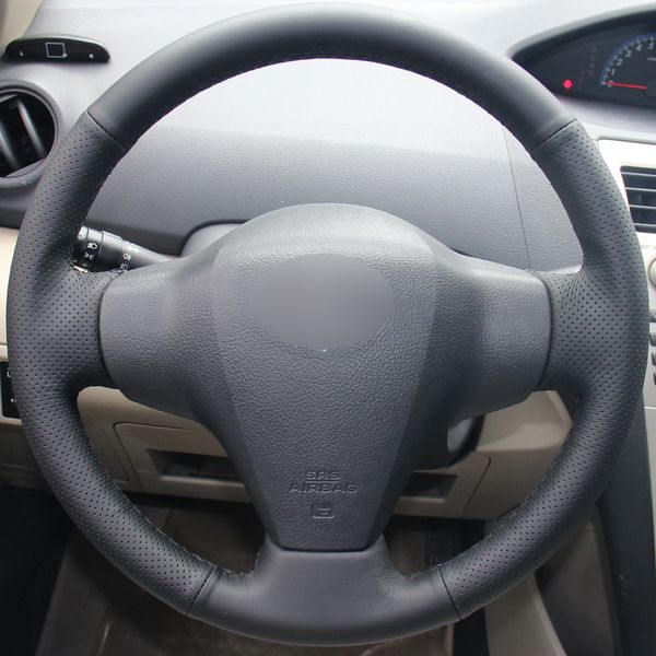 

black natural leather car steering wheel cover for toyota yaris vios rav4 2006-2009 scion xb 2008