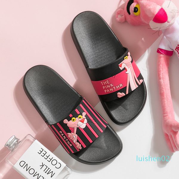 

cartoon pink panther summer slippers women slates beach slides non-slip ladies flip flops home women slippers 42 bathroom flats l02, Black