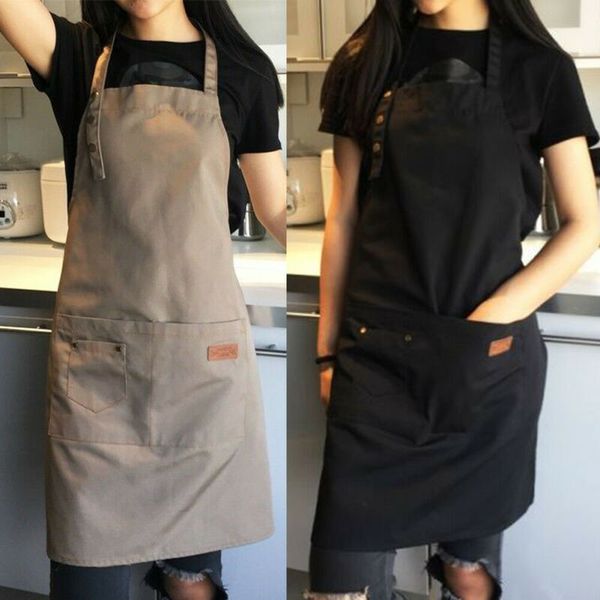 

2020 solid cooking kitchen apron for woman men chef waiter cafe shop bbq hairdresser aprons bibs kitchen accessory