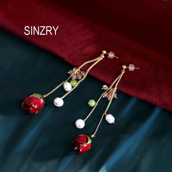 

sinzry creative jewelry fashion natural pearl handmade preserved flower drop earrings for women, Silver