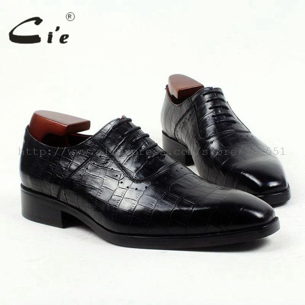 

cie square toe 100%genuine calf leather embossed crocodile bespoke leather men shoe handmade men shoe oxford lacing flats ox419, Black