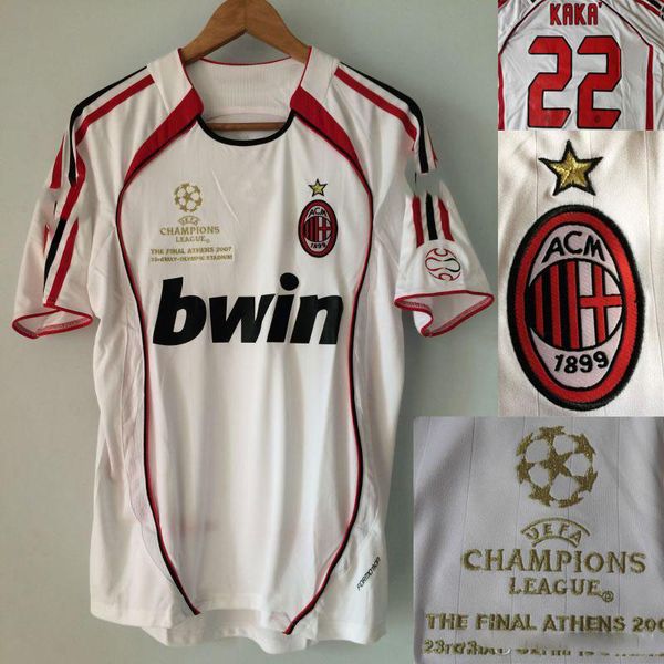 

06 07 retro jersys ac milan kaka maldini inzaghi pirlo seedorf gattuso nesta 2006 ac milan ronaldo ucl final vintage football shirts, Black;gray