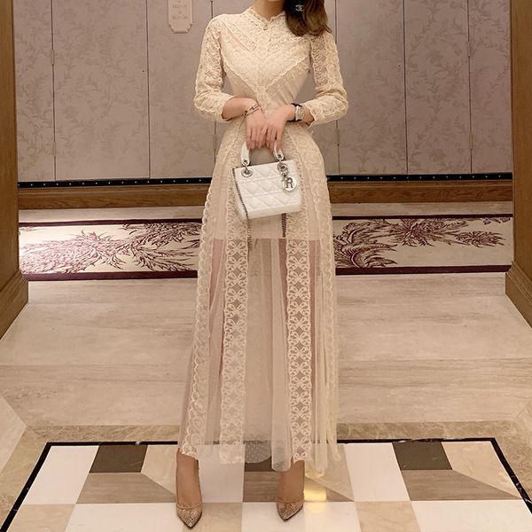 

2020 new spring woman dress mesh embroidery high waist elegant party mexi dresses female spring lace vestidos, Black;gray