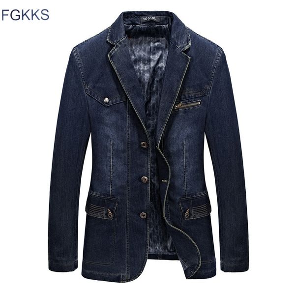 

fgkks brand fashion men denim jacket men's korean version thin business casual suit coat spring autumn denim jackets, Black;brown