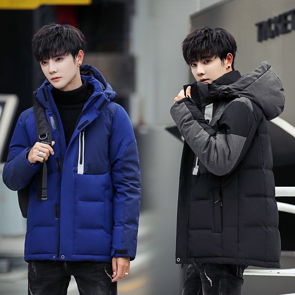 

2019 winter snow down jacket men thick warm hooded parkas coat overcoat casual cotton windbreaker white duck down jacket men, Black
