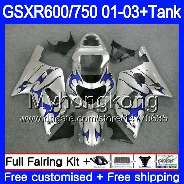 Estoque de prata azul + Tanque Para SUZUKI GSX-R750 GSXR 750 600 K1 GSXR600 01 02 03 294HM.19 GSX R600 R750 GSXR-600 GSXR750 2001 2002 2003 Carenagens