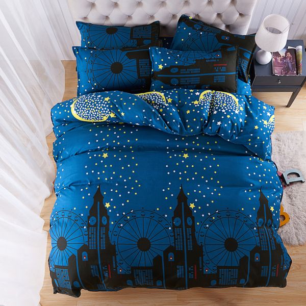 

starry sky bed linens 3/4pcs bedding set star deer duvet cover+flat sheet+pillowcase soft comefortable single 3pcs  king