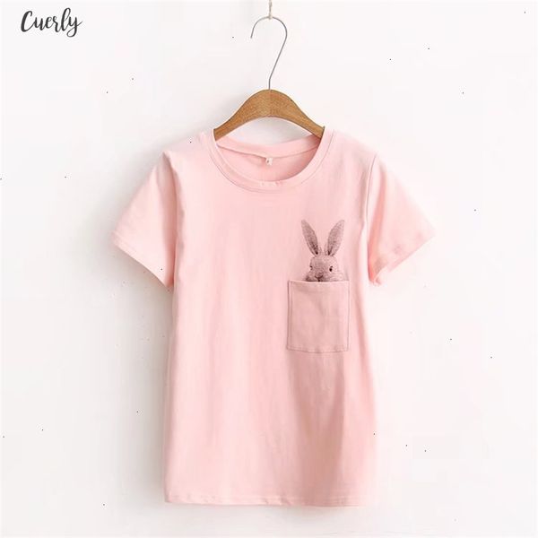 

summer t shirt women lady cat womens shirt clothing printed pocket rabbit cute t shirts for women, White