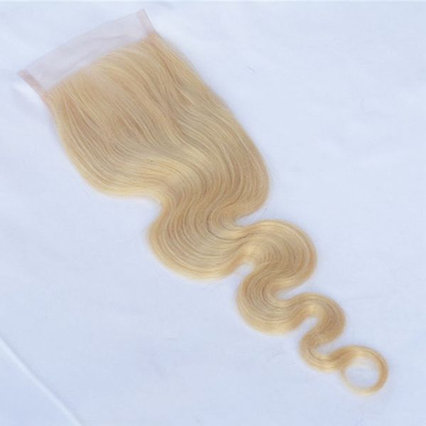 

hair blonde 613 brazilian body wave human hair closure 4*4 middle/three part swiss lace closure ping, Black;brown