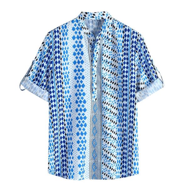 

men shirts europe size mens shirt male casual mens loose multi color lump chest half sleeve stand collar round hem shirts #35, White;black