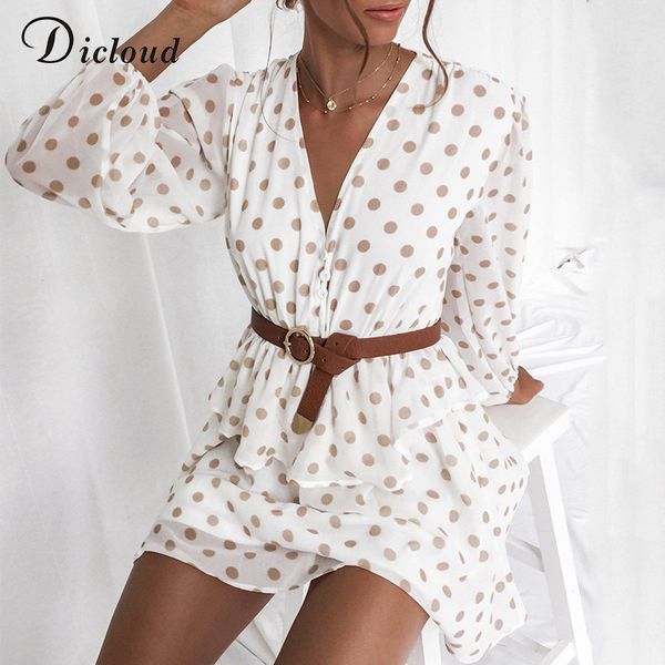 

dicloud elegant polka dot see through chiffon vintage dresses women spring summer long sleeve beige beach party sundress, Black;gray