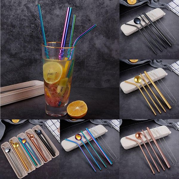 

new 4pcs reusable bent straight drinking straws stainless steel party bar accessory