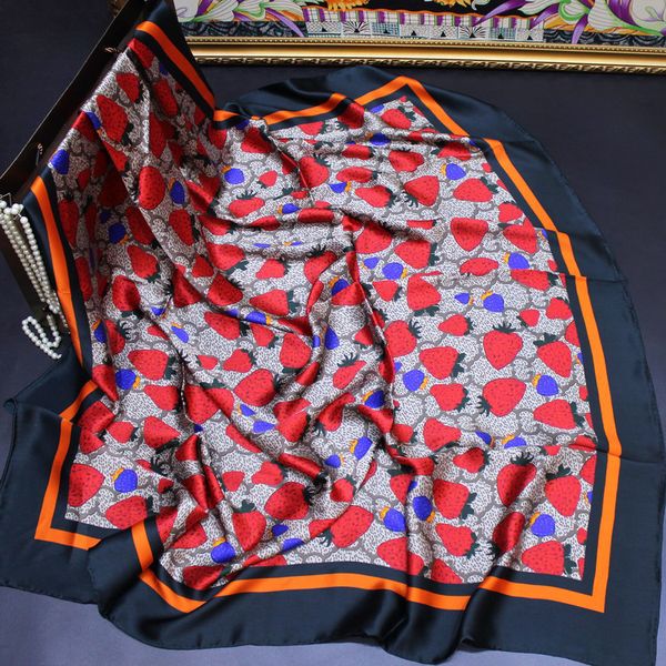 

autumn sweet strawberry plain satin 110 silk big square scarf digital printing scarf shawl silk silk scarf, Blue;gray