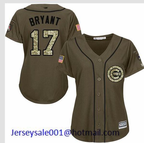 

women's #17 kris bryant green salute to service sport jersey, Black;blue