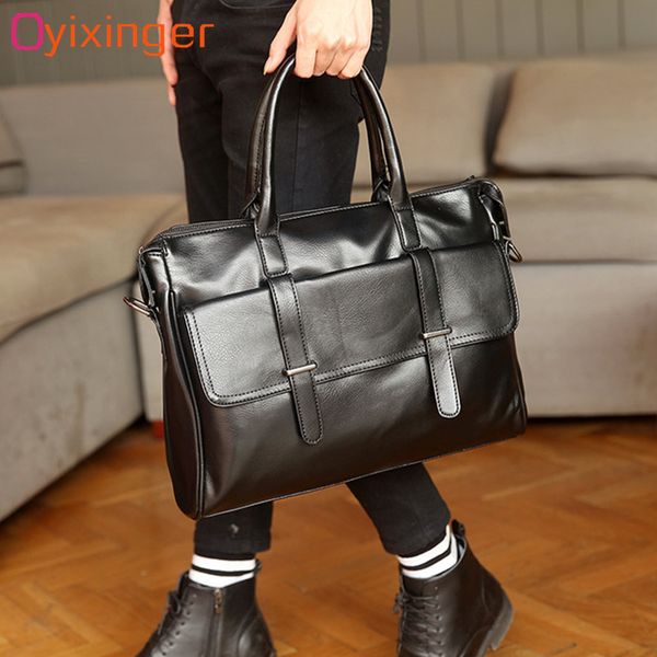 

men bags briefcases fashion men's business lapbags black leather messenger bag for man briefcase male handbag bolso hombre