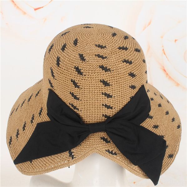 

summer 2020 hand hook women's big straw butterfly straw bow basin hat foldable wide eaves sunshade beach hat, Blue;gray