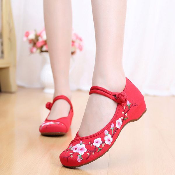 

vintage women's chinese embroidery strap canvas loafers flat causal shoes plus sizes 34-41, Black