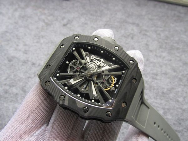 

49mm carbon ntpt 12 12-01 luxury tpt skeleton cool men watch mechanical automatic waterproof watch sport party watch gift birthday, Slivery;brown