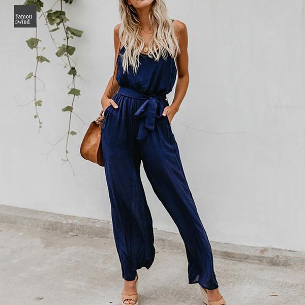 

backless rompers solid long camisole elastic waist f4 jumpsuit with belt sashes pockets sleeveless pleated rompers, Black;white