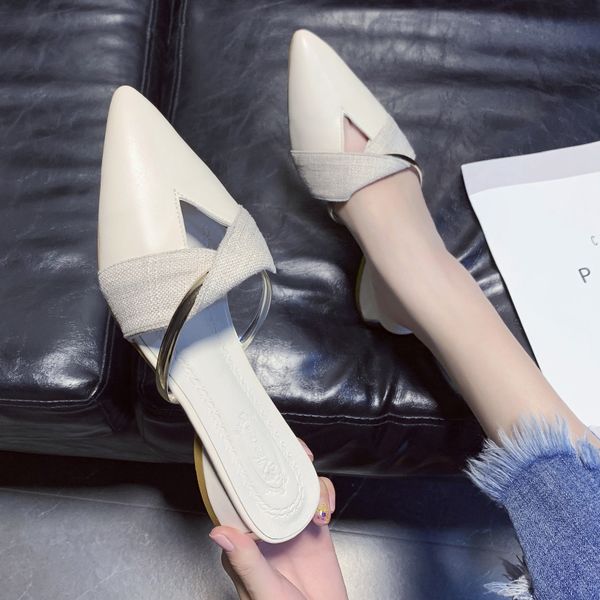 

low female shoes slippers casual cover toe slides loafers square heel 2020 soft summer block flat rubber fabric pu rome, Black