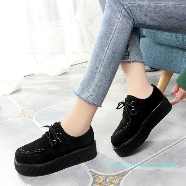 

creepers women shoes women flats lace-up creepers platform shoes suede comfort ladies black espadrilles female plus size r05