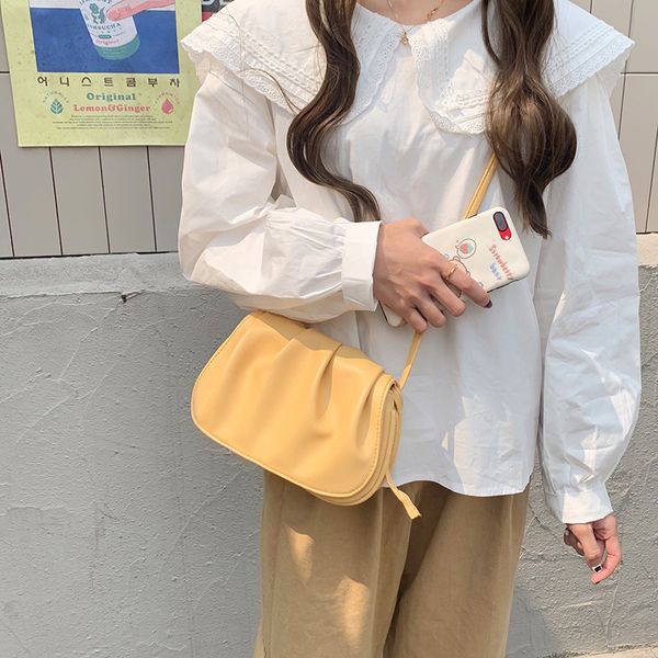 

soft leather small shoulder bags for women vintage ruched white casual crossbody bags bolsa mujer zd1680