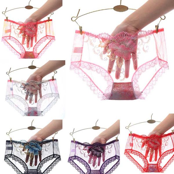 

flower rose embroidery briefs low waist lace transparent panties underwear lingerie desinger women clothes drop ship 190480