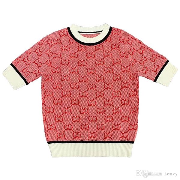 

brand fashion women's high-end luxury summer new knitted wool short-sleeved t-shirt women tees top
