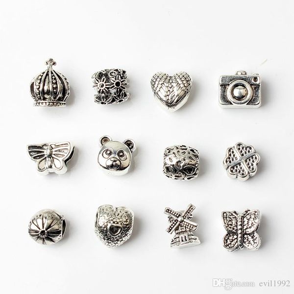 

12pcs mixed style wholesale beads charms for pandora diy jewelry european bracelets bangles women girls gifts, Black