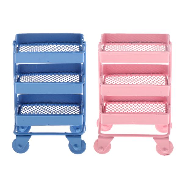 

1/12 storage shelf with wheels doll house furniture accessory pink and blue