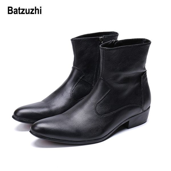 Batzuzhi Western Cowboy Männer Stiefel Ankle Schwarz Echtes Leder Winterstiefel Männer Sicherheitsschuhe