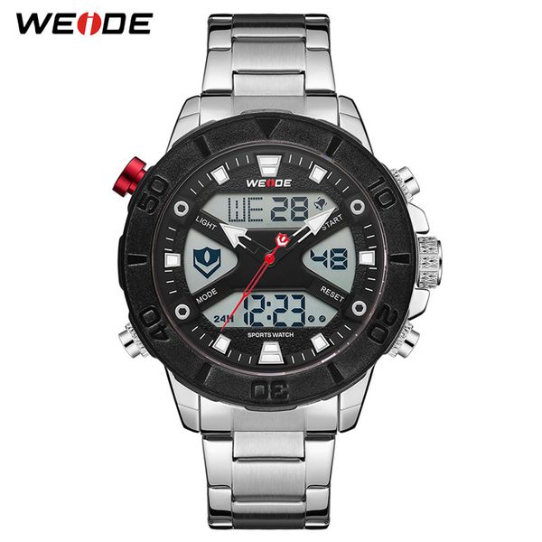 

weide luxury brand quartz digital movement metal case black strap luminous chronograph calendar men wristwatch relogio masculino, Slivery;brown
