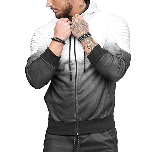 

mens fashion spring hiphop tracksuits casual sports striped folds 3d printing gradient male hoodie for sale, Black