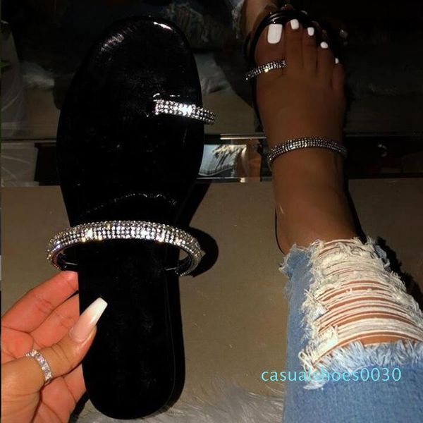 

summer crystal women flat slippers bling flip flops non slip thong slides female open toe outside beach shoes casual fashion t06, Black