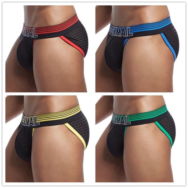 

men's openwork mesh breathable thongs soft bikini swimwear, Black;white