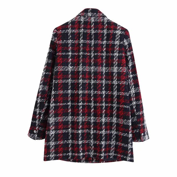 

cbb-9655 women's dress new products plaid double breasted suit jacket, Black;white
