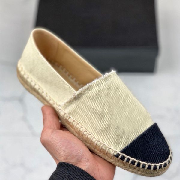 

Designer Brand Women Espadrilles flat shoes Canvas and Real Lambskin Loafers two tone cap toe Fashion casual shoes Summer trainers size 4-12