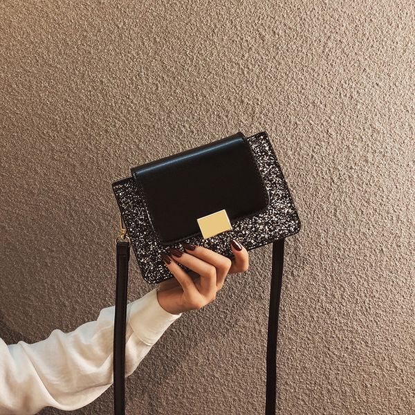 

чистый красный маленький черный сумка женская 2020 новая текстура инс сумка чувство чужой стиль мини-небольшие квадратные блестки