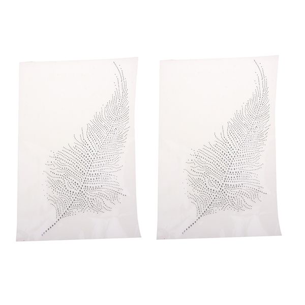 

2x feathery rhinestone iron on transfer crystal decals bling applique, Black